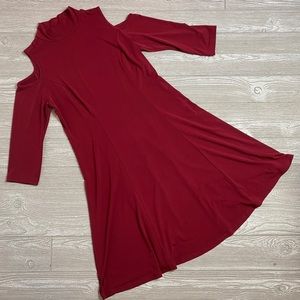 💙 Susan Graver Red Cold Shoulder 3/4 Sleeve Stretch Dress
